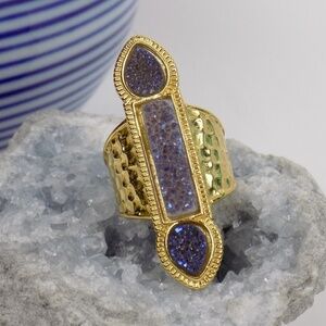 new with box! gold statement ring druzy stone gray purple